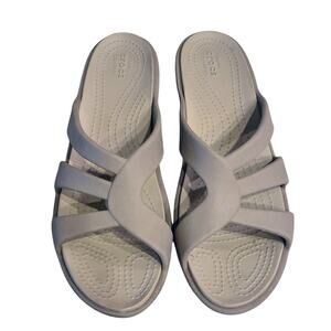 Crocs Sanrah Wedge Grayish-Tan Comfort Slip-on Outdoor Sandals Size 11W